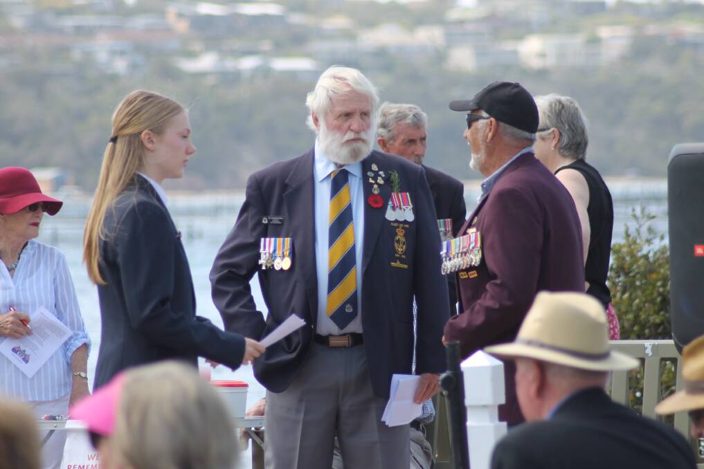 Maeve Donaldson and Allan Browning at the Remembrance Day ceremony in Merimbula on November 11, 2023. Picture by Amandine Ahrens 