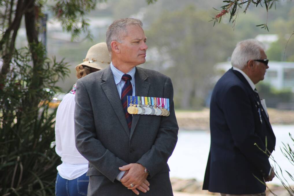 Lieutenant Colonel Glyn Llanwarne OAM attends the Remembrance Day ceremony in Merimbula on November 11, 2023. Picture by Amandine Ahrens 