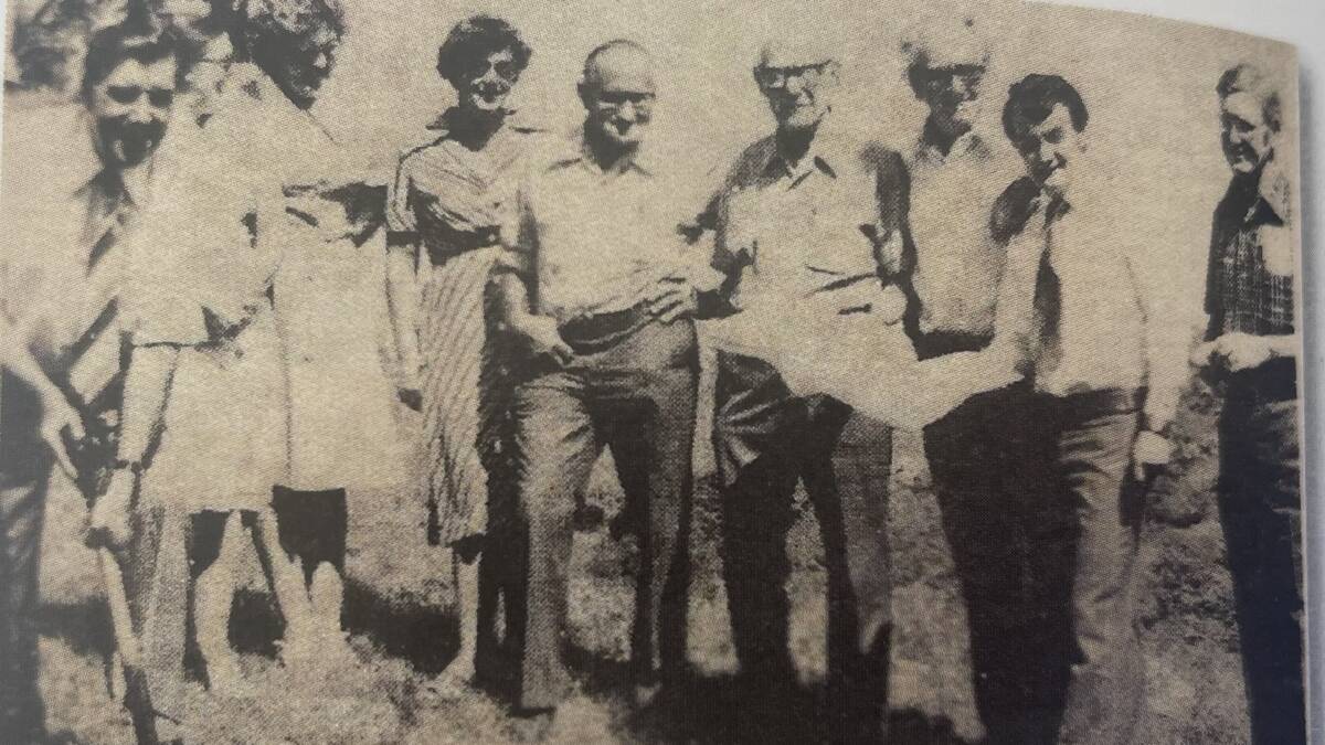 Turning the first sod at Hillgrove House was mayor Roy Howard. From left: Gwen Moffitt, Cr. M Zwiers, alderman Edna Duncanson, alderman Fred Game, Allan Bishop, alderman Roy Carroll, Paul White, and Roy Southwell. 