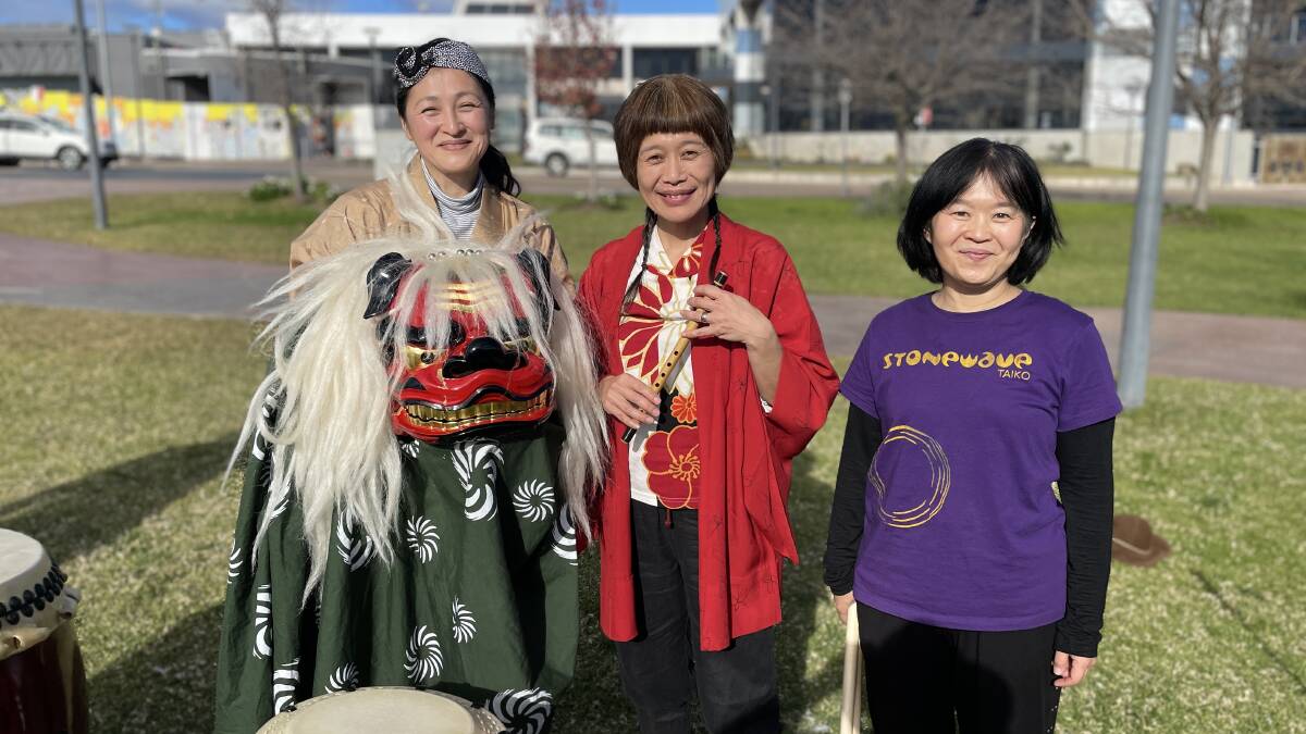 Visiting guests Ayako Fujii and Ayako Tsunazawa with Reiko Healy, during the 2023 mid-winter Japanese Festival. Picture by Jimmy Parker