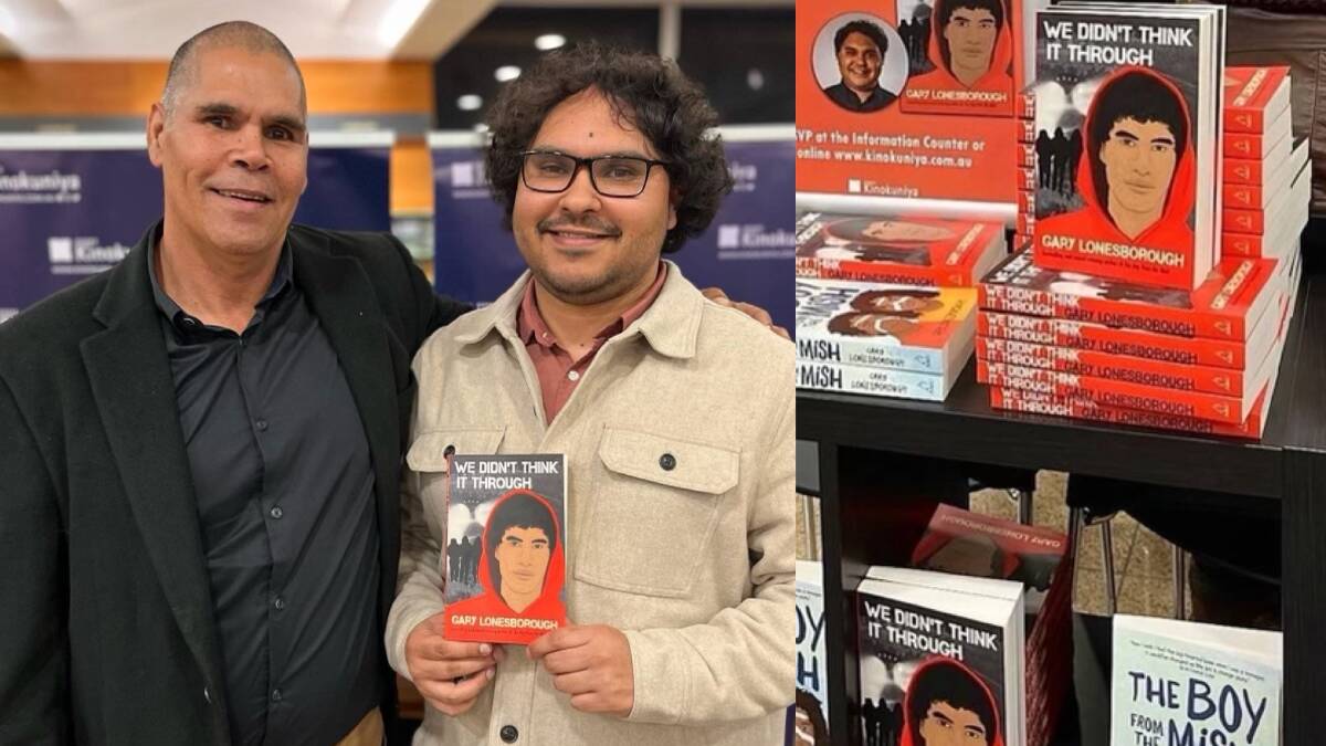 Gary and his father at a recent book signing in Sydney. Picture supplied.
