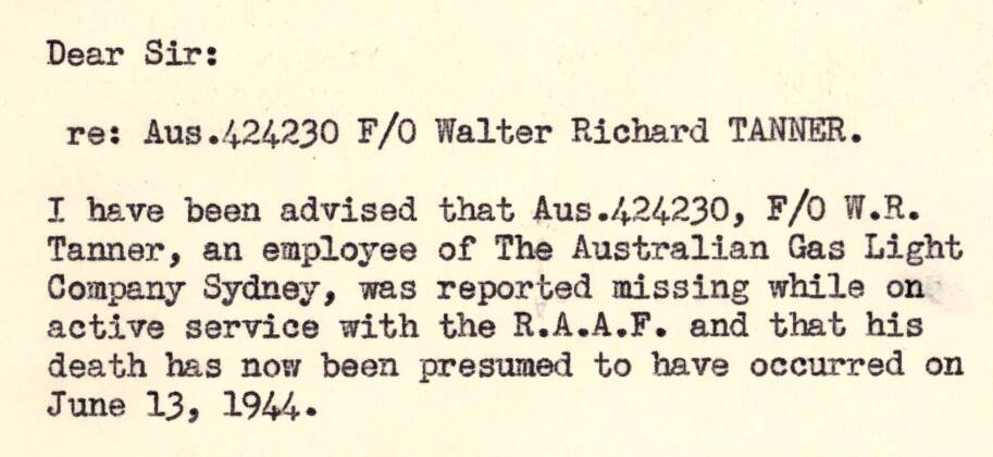 A typewritten letter sent to The Secretary of RAAF Casualty Unit alongside records. National Archives of Australia.