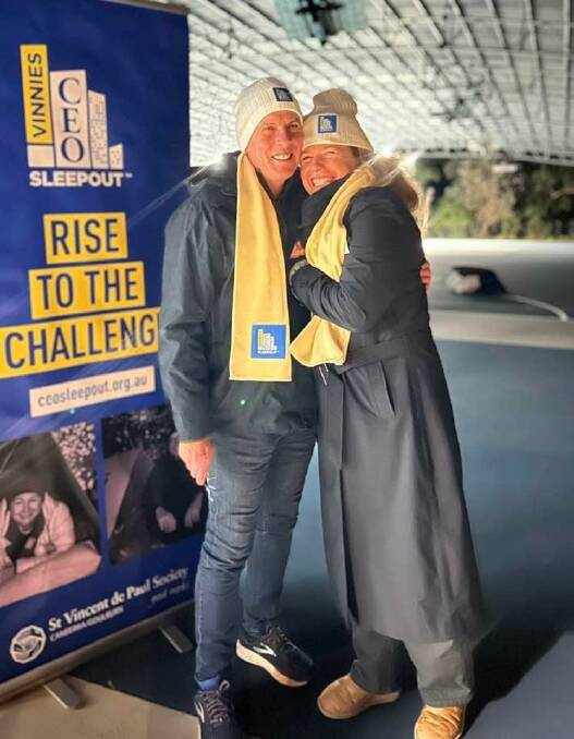 Damien and Jacqui Foley before the CEO Sleepout began on June 20. Picture supplied