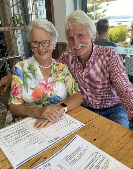 Helen Slater and Trevor Miller celebrate their 80th birthdays recently with lunch at Tathra Hotel. Picture supplied