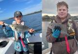 Riley Holley and Braydon Sharman with trevally caught over the weekend in Merimbula Lake. They will be in the draw for the monthly species event. Pictures supplied