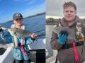 Riley Holley and Braydon Sharman with trevally caught over the weekend in Merimbula Lake. They will be in the draw for the monthly species event. Pictures supplied