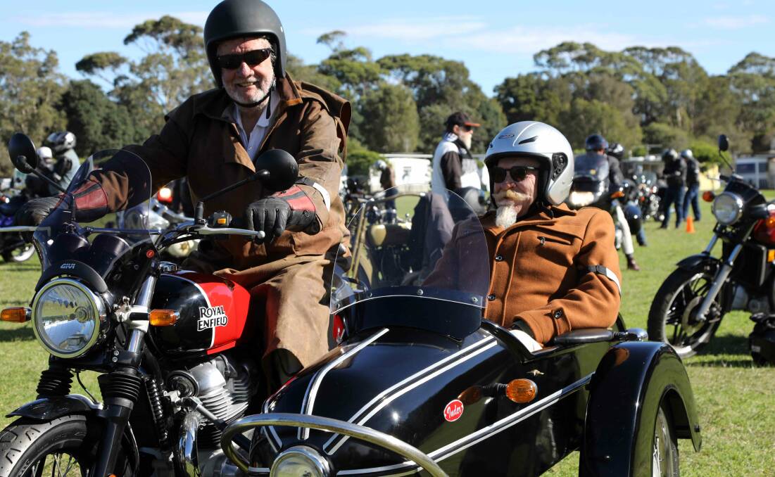 Dapper gentlemen and their vintage motorcycles made for quite a spectacle in Narooma on Sunday. It was all for a great cause. Picture by Vic Silk