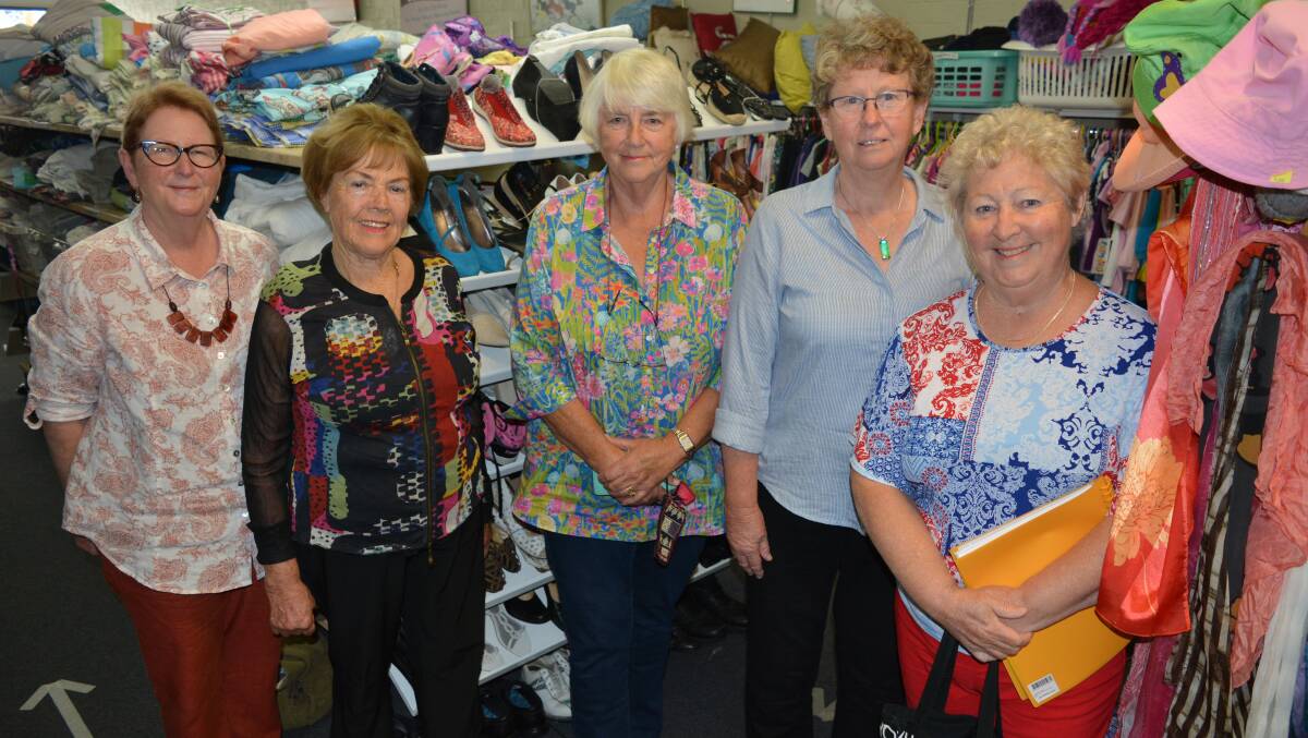 Pambula Op Shop committee members Cherylyn Burke, Margaret Macdonald, Alison Jenkins, Joanne Dawson and Gail Gould. Photo: Ben Smyth