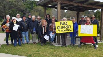 A group of residents opposed to a quarry at Bournda gather to share thoughts on the DA. Picture supplied