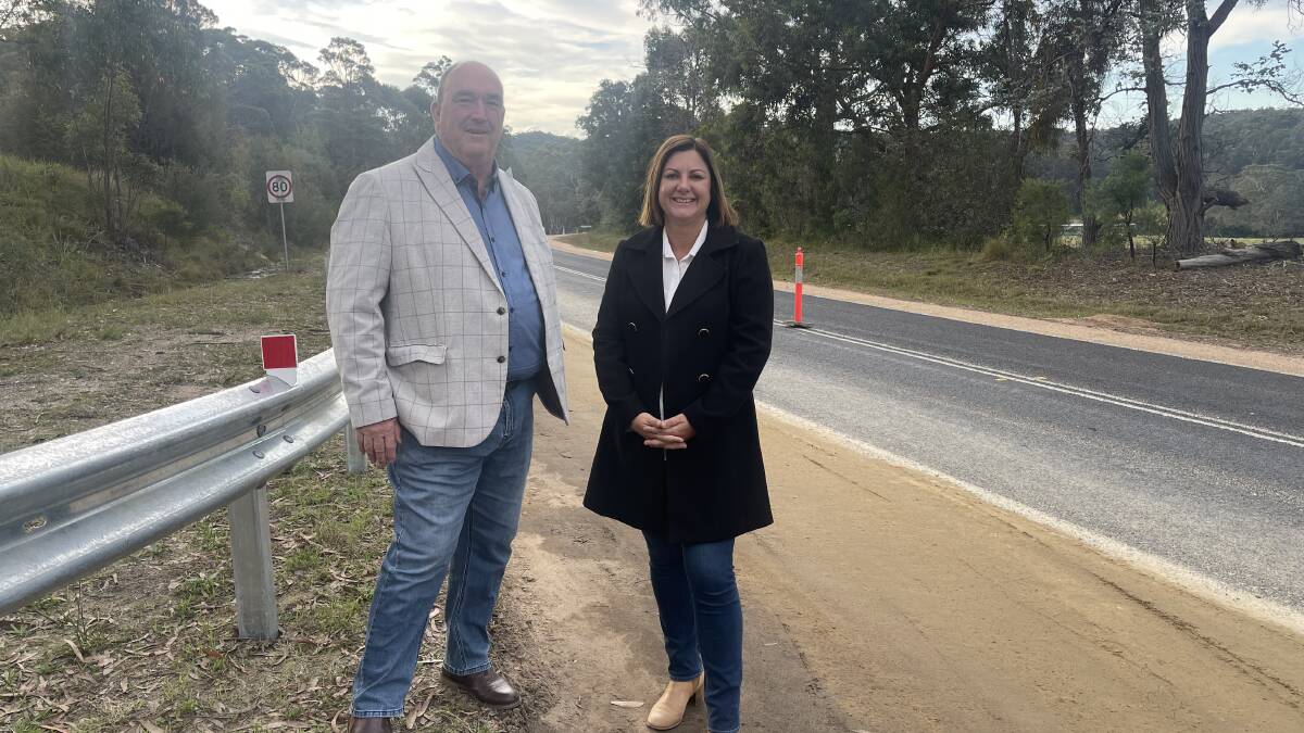 Bega Valley Mayor Russell Fitzpatrick and Eden-Monaro MP Kristy McBain on the site of road improvements being carried out on Sapphire Coast Drive. Picture supplied