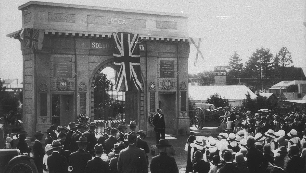 The Bega Soldiers' Memorial pictured on Anzac Day in 1928. Picture courtesy of Mitchell Library, State Library of NSW