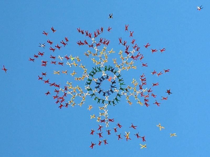 An Australian skydive champion, involved in formation attempts such as this, has died in the US. (EPA PHOTO)