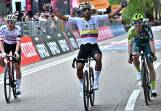 Jhonatan Narvaez celebrates after crossing the finish line to win the first stage of the Giro. (EPA PHOTO)