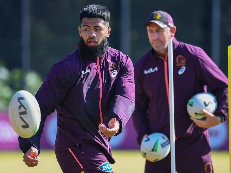 Brisbane prop Payne Haas says the Broncos can win the 2024 NRL title and his best is yet to come. (Jono Searle/AAP PHOTOS)